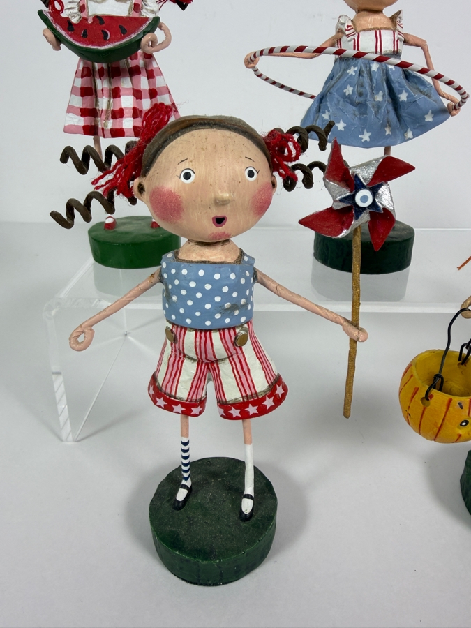 Lot Of Five ESC Trading Company Lori Mitchell Hand Painted Polyresin Whimsical Holiday Folk Art Figurines Grouping [Photo 3]