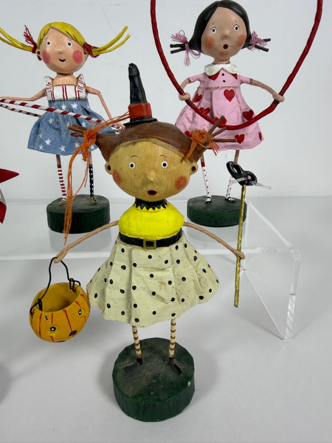 Lot Of Five ESC Trading Company Lori Mitchell Hand Painted Polyresin Whimsical Holiday Folk Art Figurines Grouping [Photo 2]