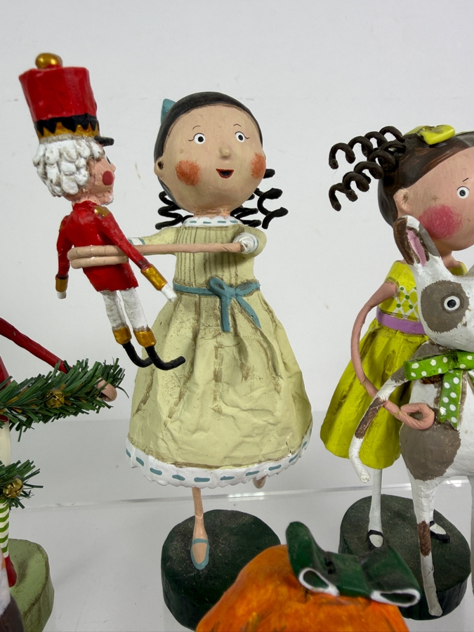 Lot Of Seven ESC Trading Company Lori Mitchell Hand Painted Polyresin Whimsical Holiday Folk Art Figurines Grouping [Photo 7]