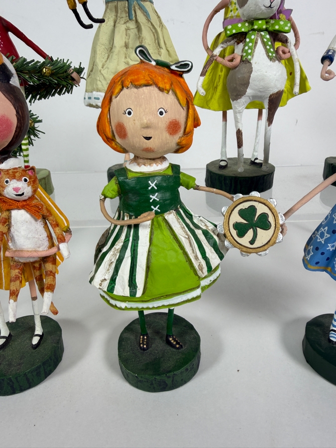 Lot Of Seven ESC Trading Company Lori Mitchell Hand Painted Polyresin Whimsical Holiday Folk Art Figurines Grouping [Photo 3]