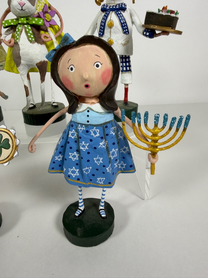 Lot Of Seven ESC Trading Company Lori Mitchell Hand Painted Polyresin Whimsical Holiday Folk Art Figurines Grouping [Photo 4]