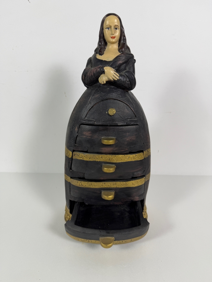 Vintage Mona Lisa Salvador Dali Anthropomorphic Homage Hand Painted Resin Figurine Jewelry Chest 14.5H [Photo 2]