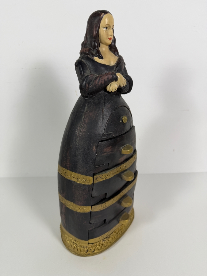 Vintage Mona Lisa Salvador Dali Anthropomorphic Homage Hand Painted Resin Figurine Jewelry Chest 14.5H [Photo 3]