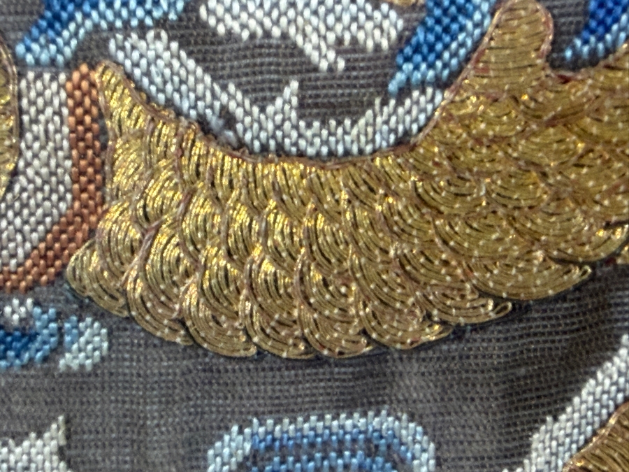 Antique Chinese Qing Dynasty Imperial Gold Thread Kouan Kesi Silk Five Clawed Dragon Robe Textile Fragment 14W X 22H Framed Panel 21.5W X 30H [Photo 9]