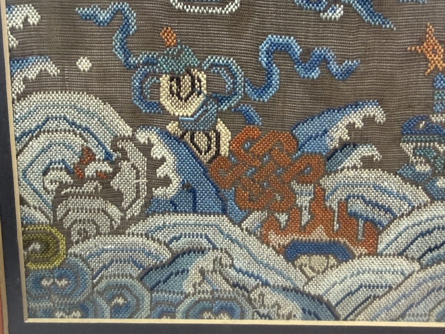 Antique Chinese Qing Dynasty Imperial Gold Thread Kouan Kesi Silk Five Clawed Dragon Robe Textile Fragment 14W X 22H Framed Panel 21.5W X 30H [Photo 6]