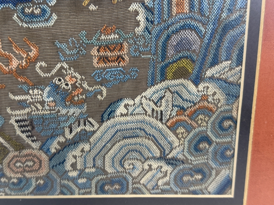 Antique Chinese Qing Dynasty Imperial Gold Thread Kouan Kesi Silk Five Clawed Dragon Robe Textile Fragment 14W X 22H Framed Panel 21.5W X 30H [Photo 7]