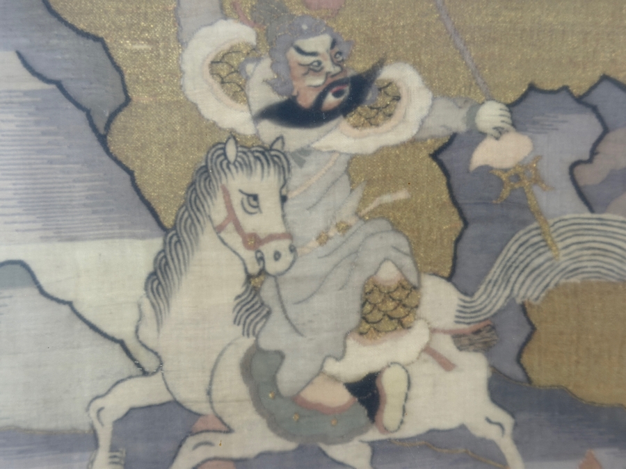 Exceptionally Fine Antique Chinese Qing Dynasty Kesi Silk Tapestry Panel Depicting Warrior Immortals And Sages Large Framed Textile 35.5W X 34.5H [Photo 3]