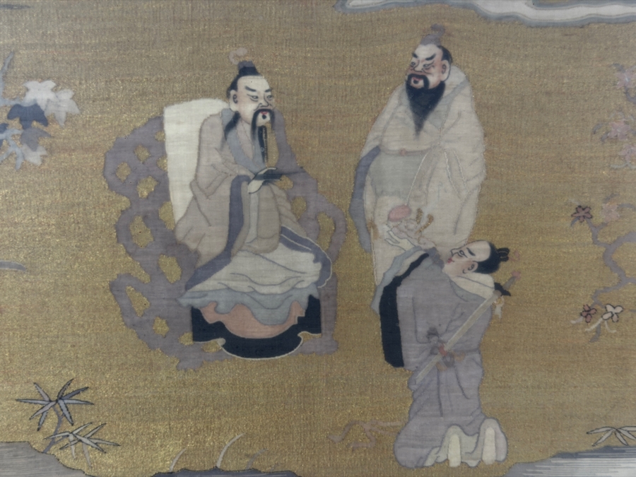 Exceptionally Fine Antique Chinese Qing Dynasty Kesi Silk Tapestry Panel Depicting Warrior Immortals And Sages Large Framed Textile 35.5W X 34.5H [Photo 4]