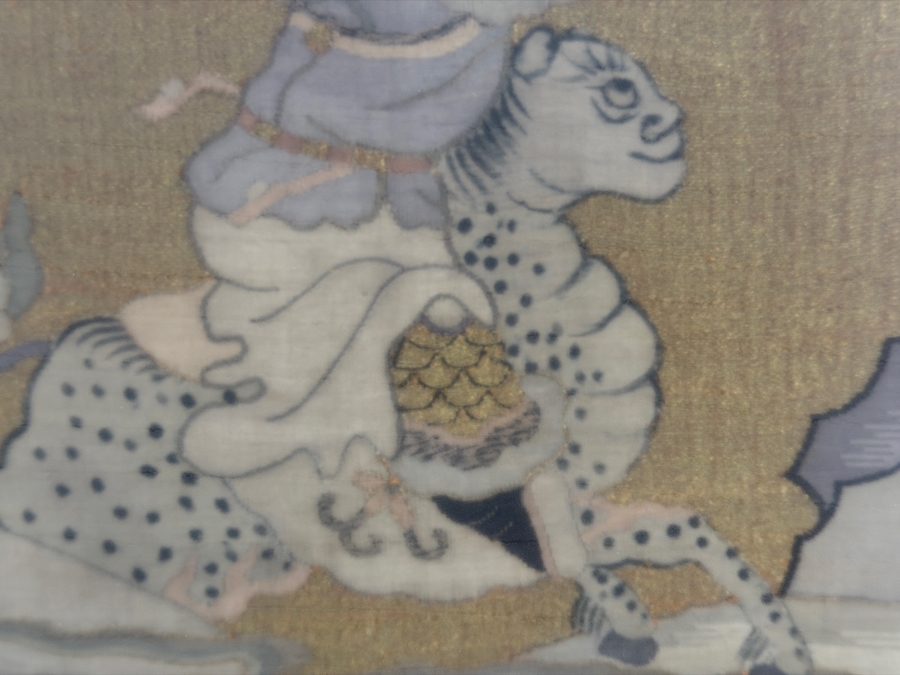 Exceptionally Fine Antique Chinese Qing Dynasty Kesi Silk Tapestry Panel Depicting Warrior Immortals And Sages Large Framed Textile 35.5W X 34.5H [Photo 8]