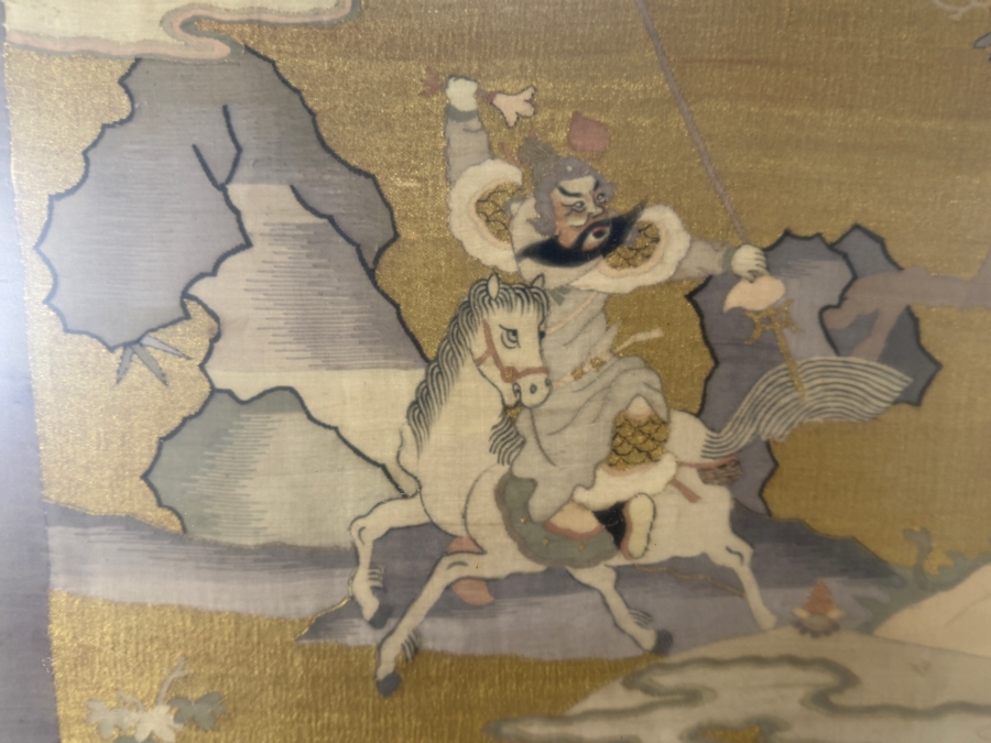 Exceptionally Fine Antique Chinese Qing Dynasty Kesi Silk Tapestry Panel Depicting Warrior Immortals And Sages Large Framed Textile 35.5W X 34.5H [Photo 2]