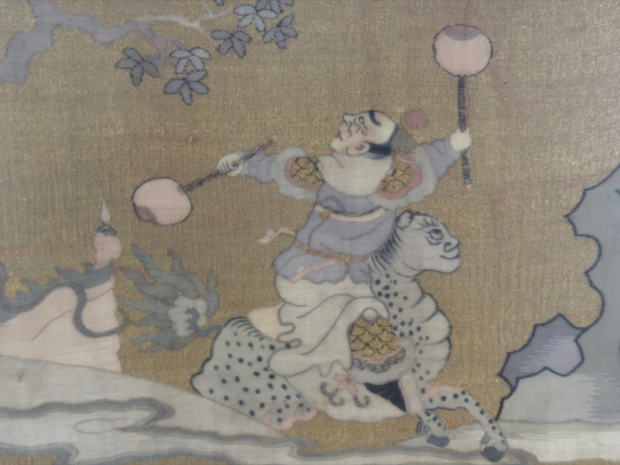 Exceptionally Fine Antique Chinese Qing Dynasty Kesi Silk Tapestry Panel Depicting Warrior Immortals And Sages Large Framed Textile 35.5W X 34.5H [Photo 7]