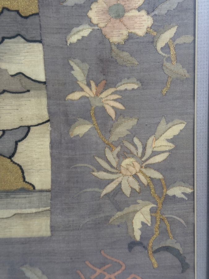 Exceptionally Fine Antique Chinese Qing Dynasty Kesi Silk Tapestry Panel Depicting Warrior Immortals And Sages Large Framed Textile 35.5W X 34.5H [Photo 15]