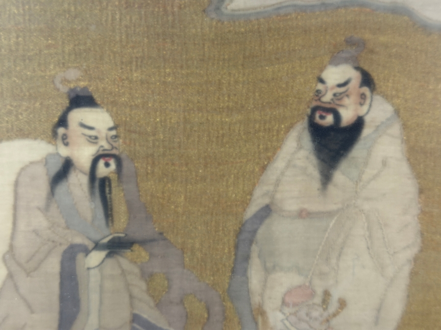 Exceptionally Fine Antique Chinese Qing Dynasty Kesi Silk Tapestry Panel Depicting Warrior Immortals And Sages Large Framed Textile 35.5W X 34.5H [Photo 6]