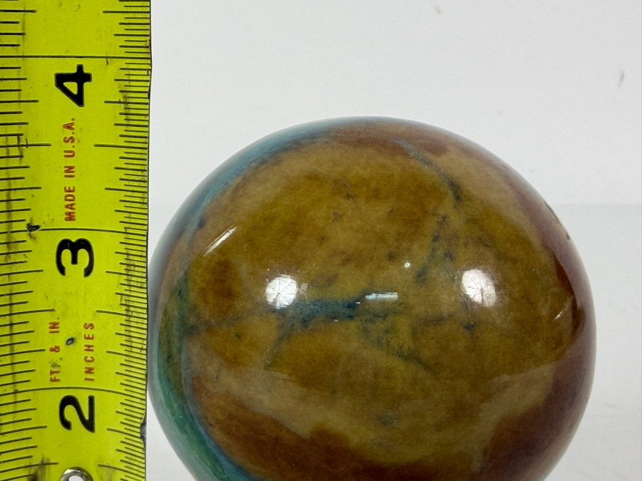 Vintage Ducceschi Genuine Alabaster Hand Carved Blue And Brown Swirl Spherical Pedestal Finial Made In Italy 3.5H [Photo 5]