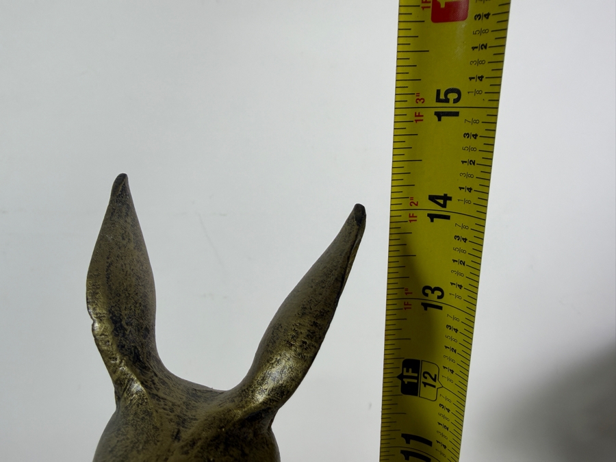 Modern Whimsical Anthropomorphic Cold Painted Cast Iron Female Rabbit Figurine Holding A Red Apple 14H [Photo 5]