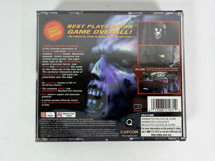 Resident Evil Director's Cut 2 Disc Version Complete In Box Original Black Label Case With Bonus Resident Evil 2 Demo Disc Sony PlayStation 1 PS1 Vintage Video Game SLUS-00551 Estimate $120 - $180 [Photo 4]