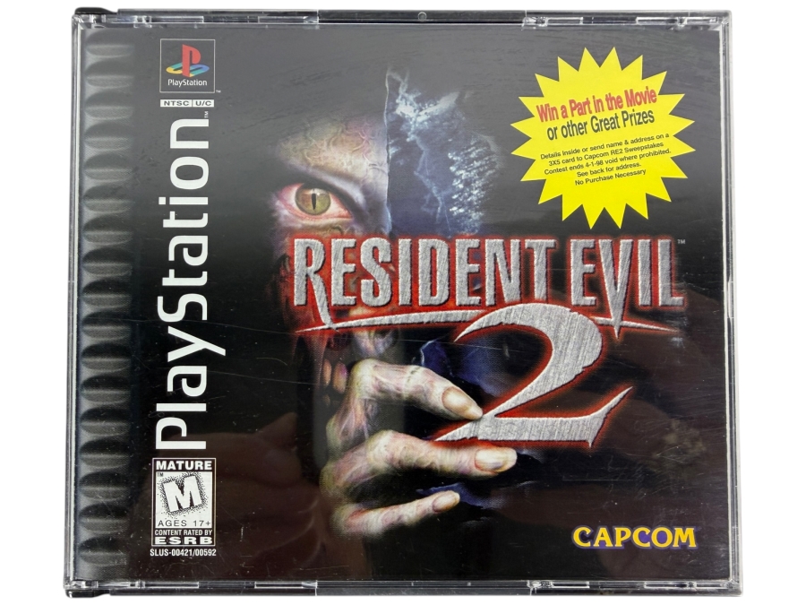 Resident Evil 2 Sony PlayStation 1 PS1 Original Black Label Sweepstakes Hype Sticker Variant Complete In Box 2-Disc Set Vintage Video Game SLUS-00421 Estimate $75 - $120