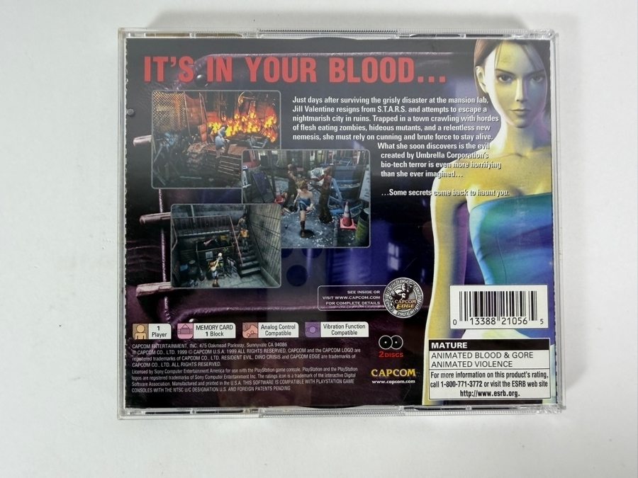 Resident Evil 3: Nemesis Sony PlayStation 1 PS1 Original Black Label Complete In Box 2-Disc Set With Bonus Dino Crisis Demo Disc Vintage Video Game SLUS-00923 Estimate $80 - $130 [Photo 3]