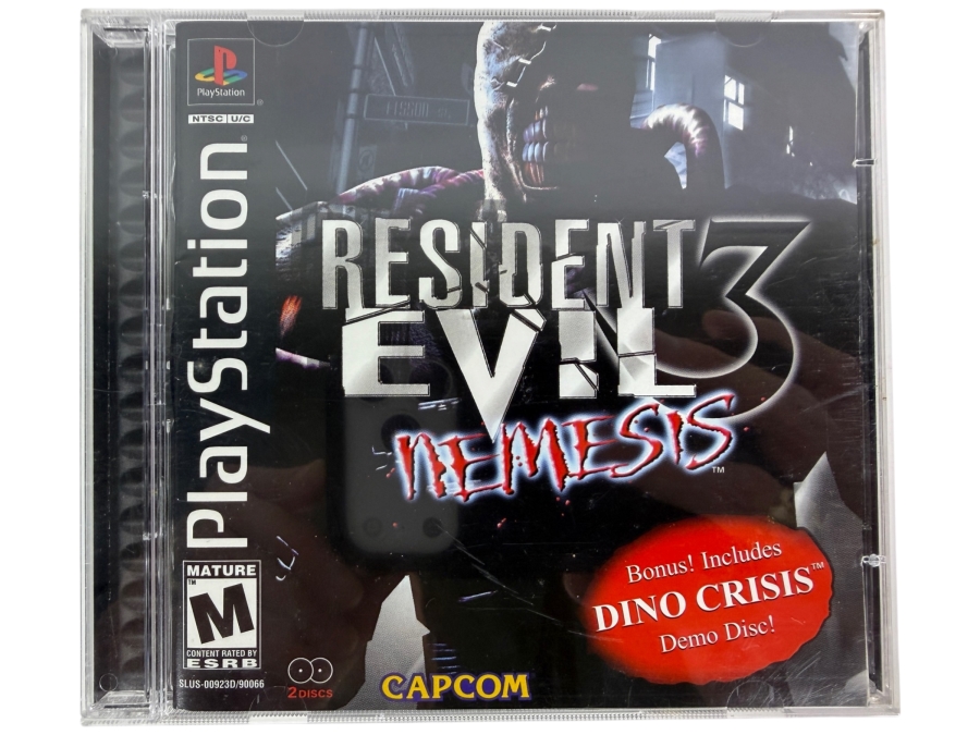 Resident Evil 3: Nemesis Sony PlayStation 1 PS1 Original Black Label Complete In Box 2-Disc Set With Bonus Dino Crisis Demo Disc Vintage Video Game SLUS-00923 Estimate $80 - $130