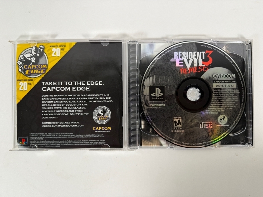 Resident Evil 3: Nemesis Sony PlayStation 1 PS1 Original Black Label Complete In Box 2-Disc Set With Bonus Dino Crisis Demo Disc Vintage Video Game SLUS-00923 Estimate $80 - $130 [Photo 2]