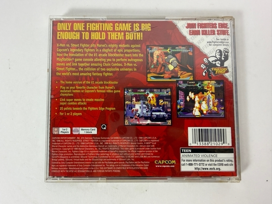 X-Men Vs. Street Fighter Sony PlayStation 1 PS1 Original Black Label Jewel Case Edition Complete In Box CIB Vintage Fighting Video Game SLUS-00627 Estimate $70 - $110 [Photo 3]