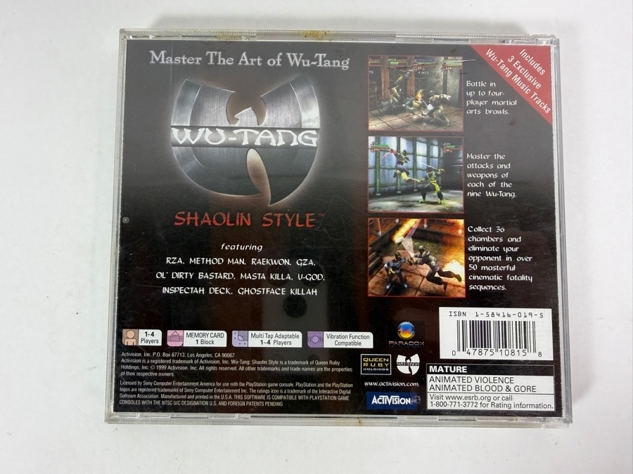 Wu-Tang: Shaolin Style Sony PlayStation 1 PS1 Original Black Label Jewel Case Edition Complete In Box CIB Vintage Fighting Video Game SLUS-00929 Estimate $80 - $120 [Photo 3]