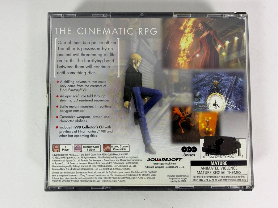 Parasite Eve Sony PlayStation 1 PS1 Original Black Label 3-Disc Set Complete In Box CIB Vintage Cinematic RPG Video Game SLUS-00662 Estimate $110 - $160 [Photo 4]