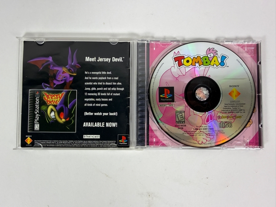 Tomba! Sony PlayStation 1 PS1 Original Black Label Jewel Case Edition Complete In Box CIB Vintage Platformer Video Game SCUS-94236 Estimate $95 - $145 [Photo 2]