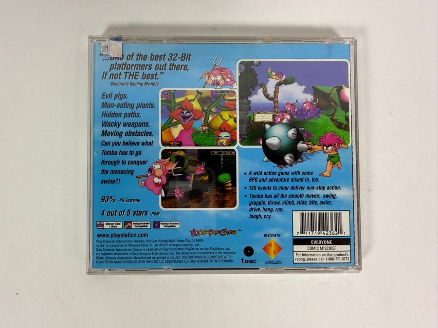 Tomba! Sony PlayStation 1 PS1 Original Black Label Jewel Case Edition Complete In Box CIB Vintage Platformer Video Game SCUS-94236 Estimate $95 - $145 [Photo 3]