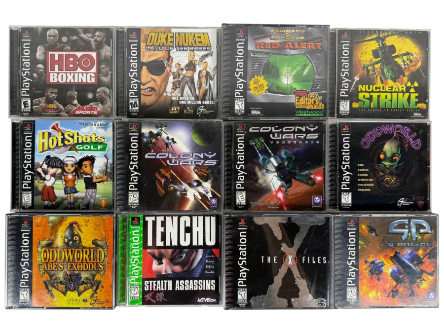 Lot of 12 Vintage Sony PlayStation 1 PS1 Action, Stealth, and Strategy Video Games in Retail Jewel Cases Estimate $110 - $175
