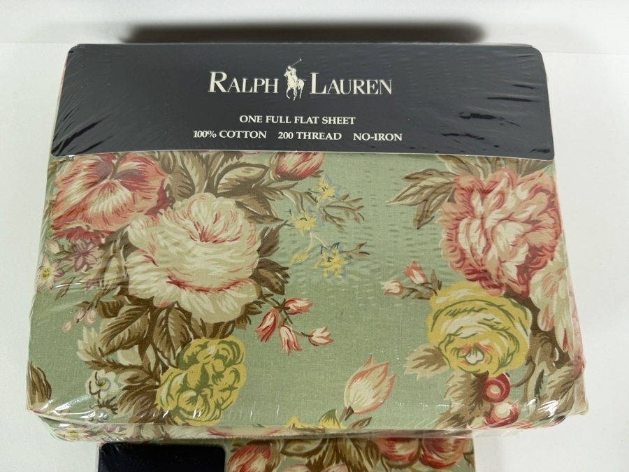 New In Package Vintage Ralph Lauren Charlotte Sage Green Floral Chintz Full Size Sheet Set [Photo 3]