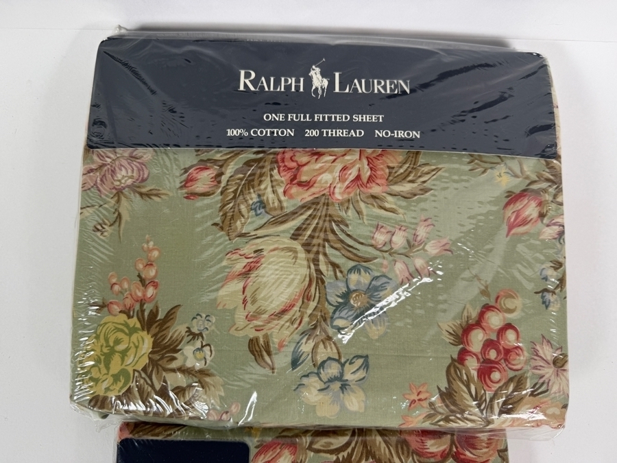 New In Package Vintage Ralph Lauren Charlotte Sage Green Floral Chintz Full Size Sheet Set [Photo 2]