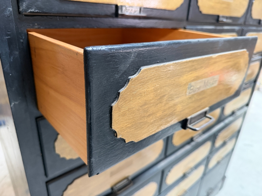 Vintage Industrial Painted Multi Drawer Apothecary Map File Cabinet On Casters 50W X 20D X 56H [Photo 3]