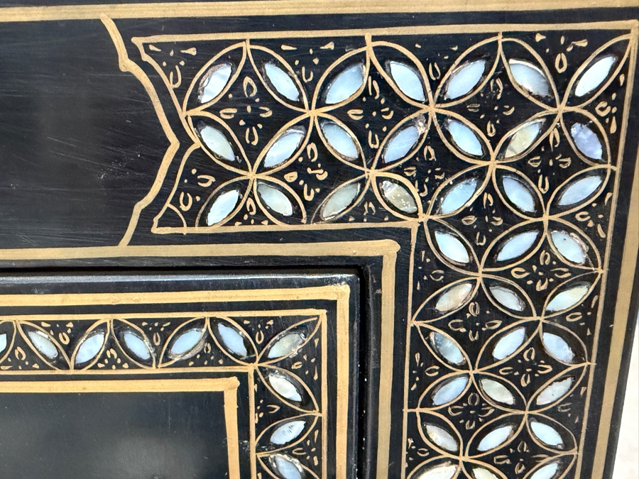 Stunning Vintage Chinese Black Lacquer Jewelry Wedding Bar Cabinet Mother Of Pearl Soapstone Peacock Relief 33W X 17D X 56H [Photo 9]