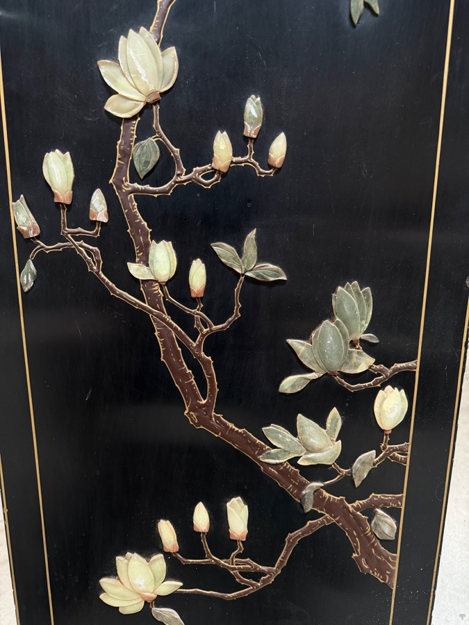 Stunning Vintage Chinese Black Lacquer Jewelry Wedding Bar Cabinet Mother Of Pearl Soapstone Peacock Relief 33W X 17D X 56H [Photo 10]