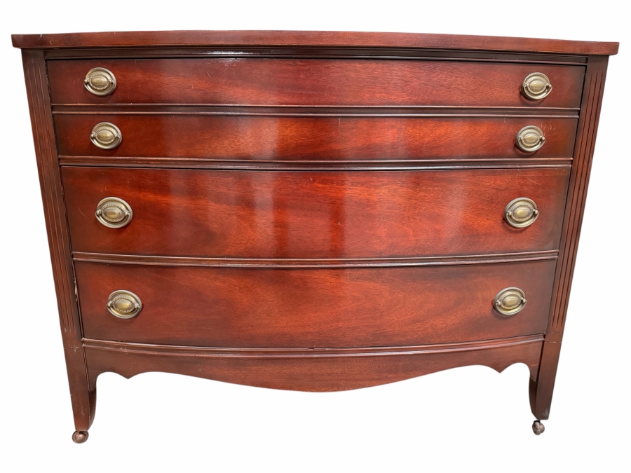 Vintage Dixie Furniture Mahogany Bowfront Bureau Chest Of Drawers Federal Style Dresser On Casters 46W X 21D X 36H