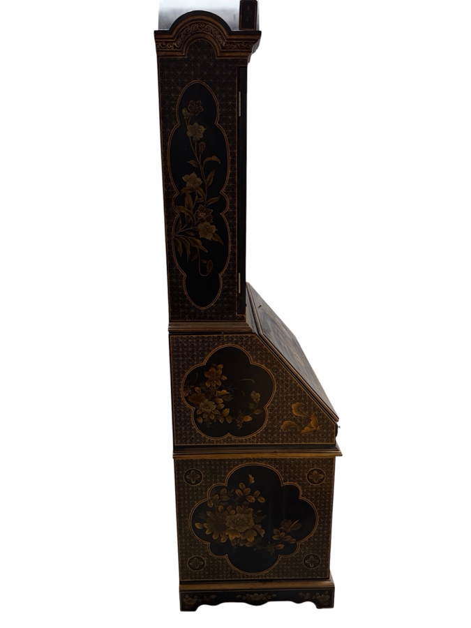 Stunning Vintage Chinese Black Lacquer Chinoiserie Drop Front Bookcase Secretary Bureau Cabinet 39W X 22D X 95H [Photo 3]
