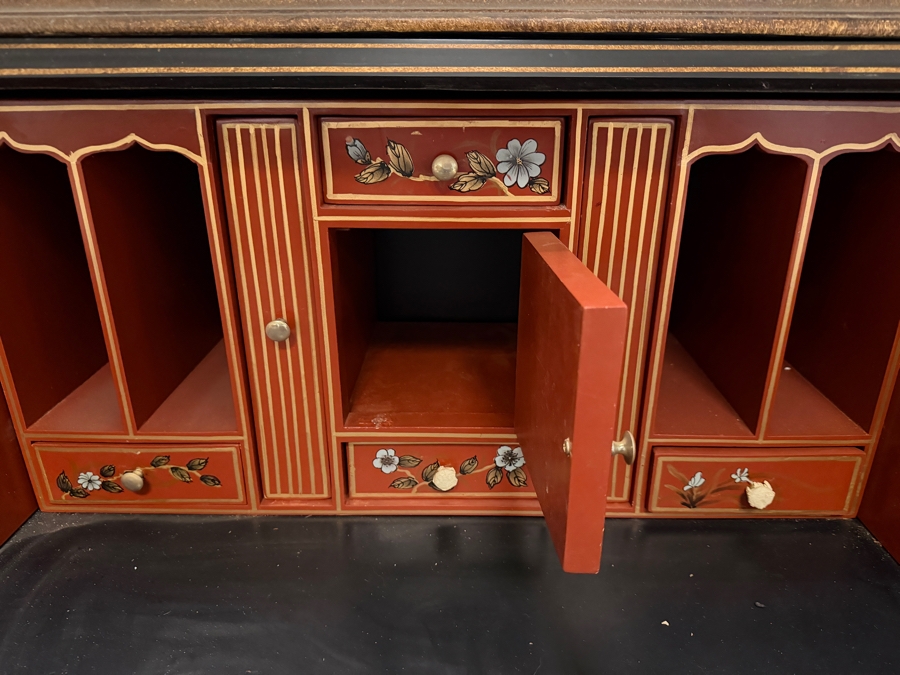 Stunning Vintage Chinese Black Lacquer Chinoiserie Drop Front Bookcase Secretary Bureau Cabinet 39W X 22D X 95H [Photo 7]