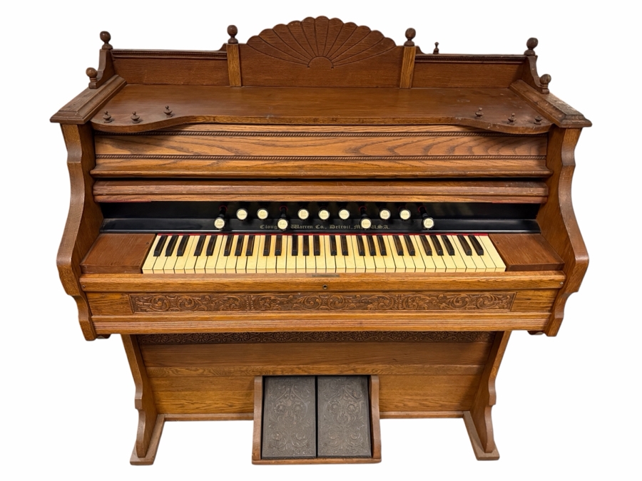 Working Antique Victorian Clough And Warren Company Carved Oak Reed Pump Organ 48W X  23D X 50H