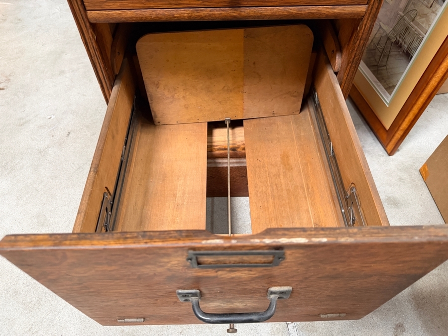Just Added - Antique Antique Mission Style Tiger Oak Combination Index Document Filing Cabinet 17W X 21D X 45.5H [Photo 7]