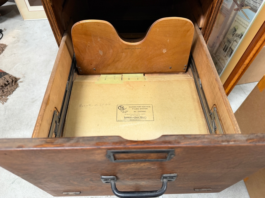 Just Added - Antique Antique Mission Style Tiger Oak Combination Index Document Filing Cabinet 17W X 21D X 45.5H [Photo 6]