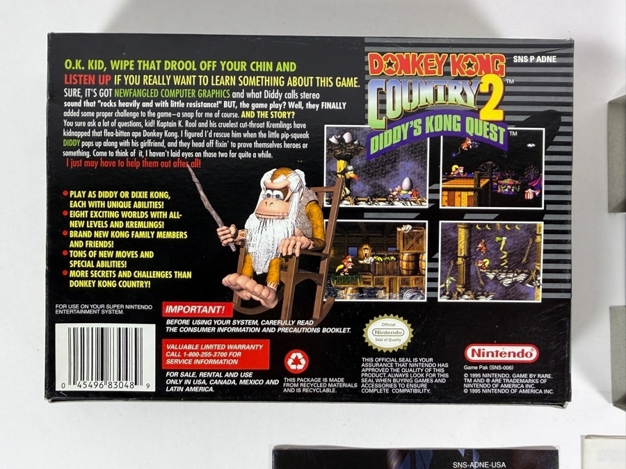 Donkey Kong Country 2 Diddy's Kong Quest Super Nintendo SNES Complete In Box CIB Estimate $100 - $140 [Photo 3]