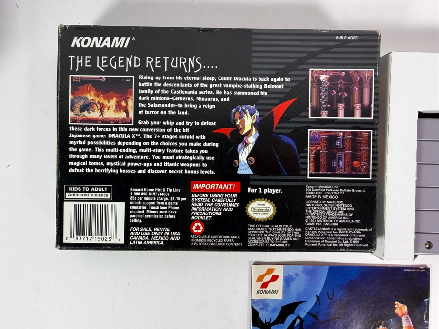 Castlevania Dracula X Super Nintendo SNES Complete In Box CIB Estimate $1,200 - $1,600 [Photo 4]