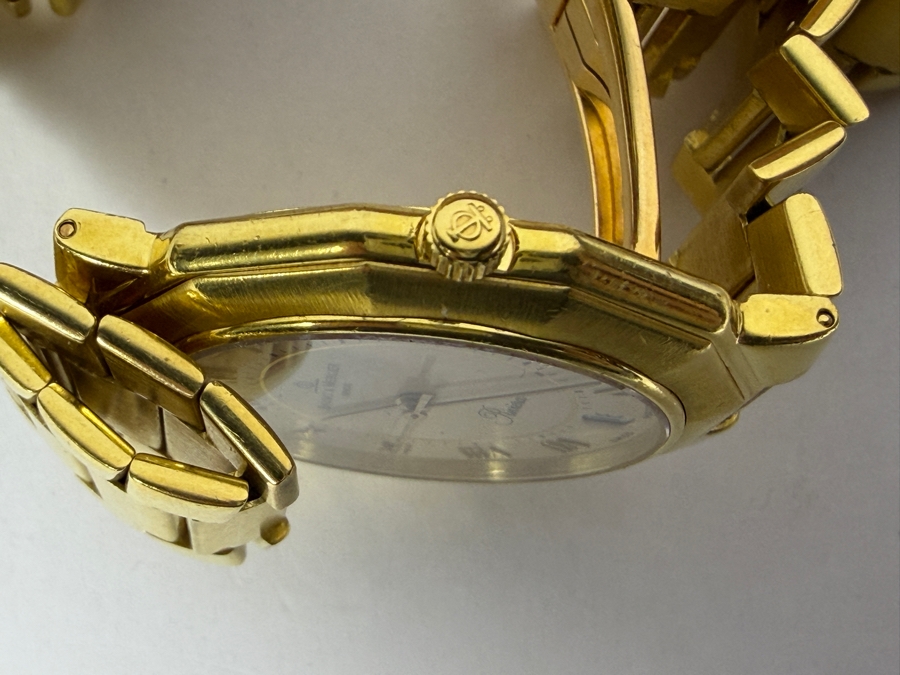18K Solid Yellow Gold Men's Baume & Mercier Riviera Ref 87012 9 34mm Watch White Roman Numeral Dial Quartz Movement With Box 97.6g Estimate $9,500 to $12,500 [Photo 9]