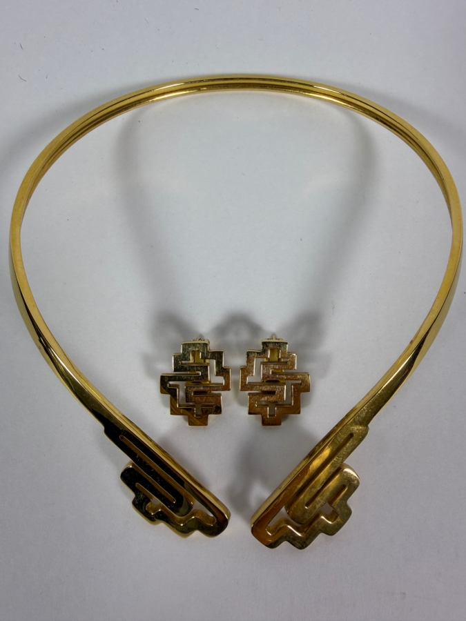 18k Gold Greek Designer Ilias Lalaounis Collar Necklace with Matching Clip-on Earrings 57.0g ($5,515 Gold Melt Value) [Photo 2]