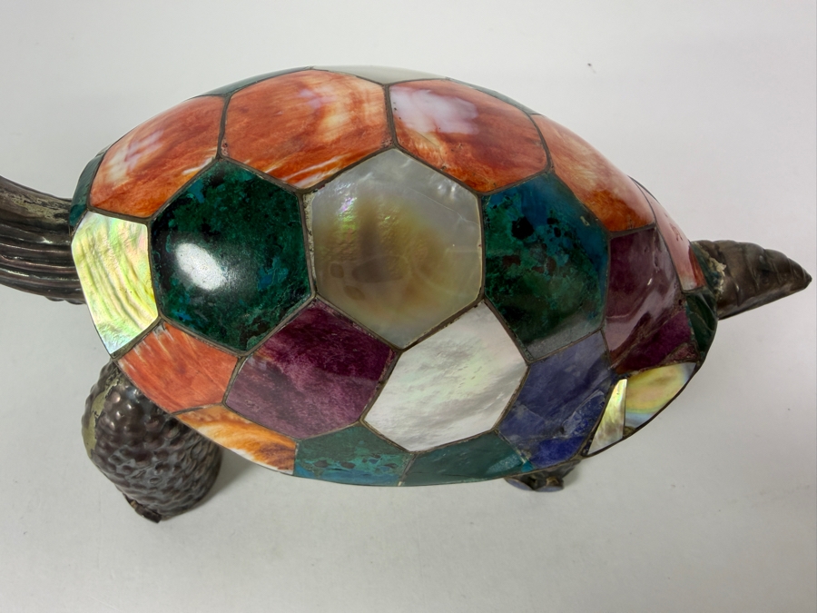 Vintage 'Galapagos' .970 Fine Sterling Silver Turtle Figurine Mosaic Semi-Precious Stones and Shells Inlay 7.5W X 3.5H 242.4g [Photo 5]