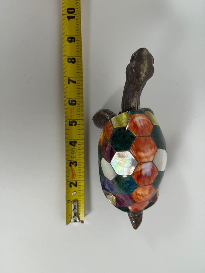 Vintage 'Galapagos' .970 Fine Sterling Silver Turtle Figurine Mosaic Semi-Precious Stones and Shells Inlay 7.5W X 3.5H 242.4g [Photo 12]