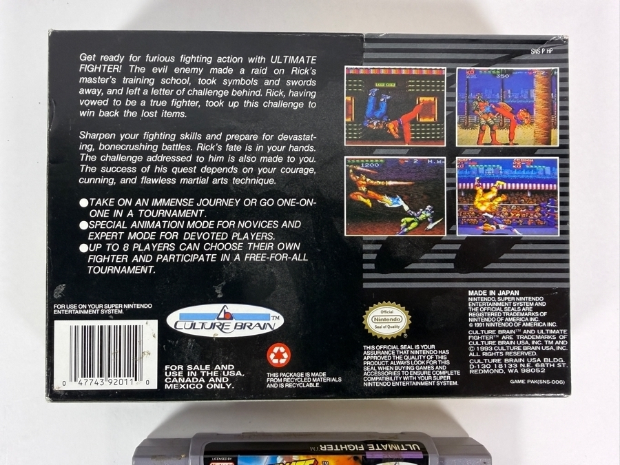 Ultimate Fighter Super Nintendo SNES Boxed Game Cartridge Set Estimate $35 - $55 [Photo 3]