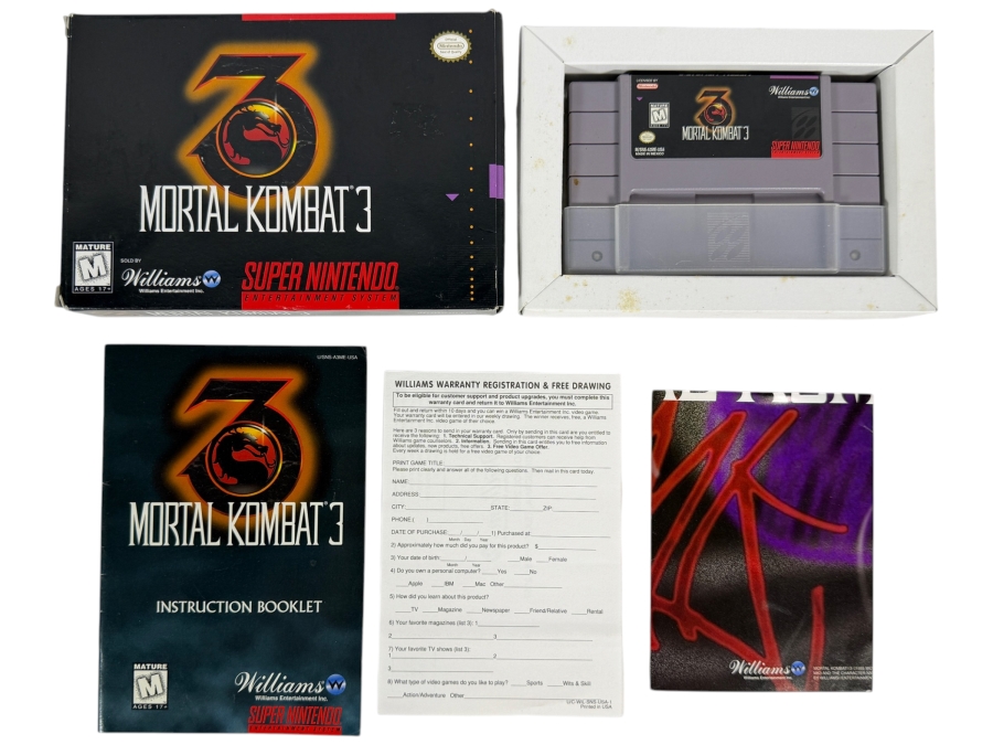 Mortal Kombat 3 Super Nintendo SNES Complete In Box CIB With Manual And Inserts Estimate $70 - $100