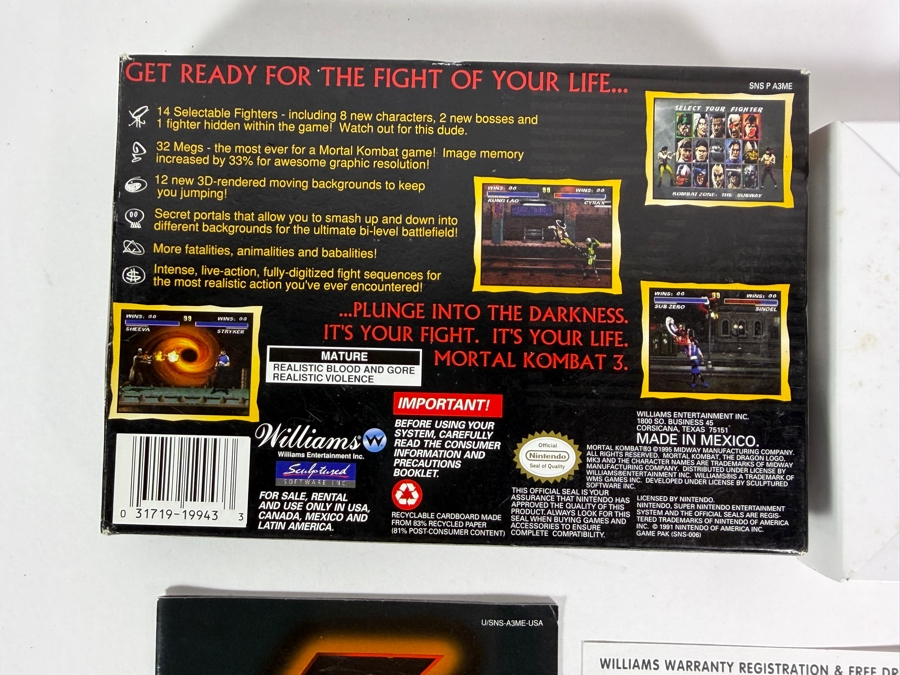Mortal Kombat 3 Super Nintendo SNES Complete In Box CIB With Manual And Inserts Estimate $70 - $100 [Photo 4]